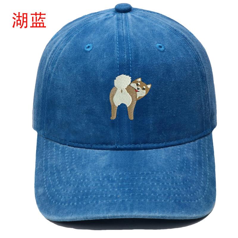 Cartoon cute puppy embroidery washed retro soft top baseball cap men's and women's casual outdoor sunshade cap