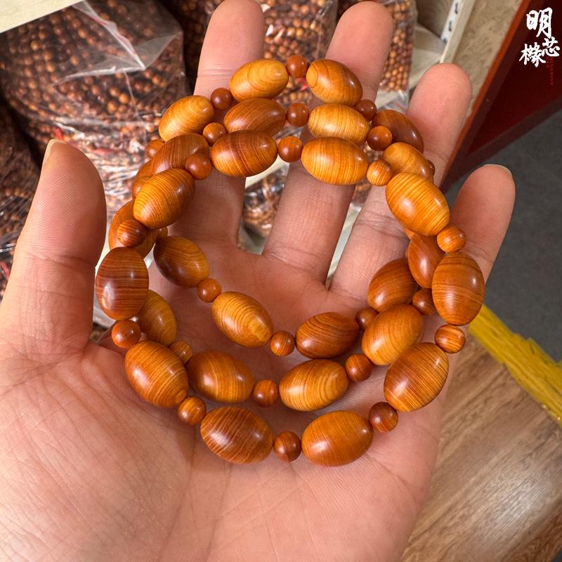 Taihang Cypress Olive Beads Mala Bracelet 1.2x1.7 with 0.6 Spacer Beads for Men & Women