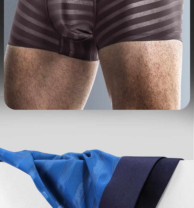 Men's Ice Silk Breathable Boxer Briefs: Antibacterial, Lightweight, Striped Summer Underwear.