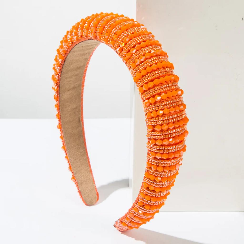 European and American Baroque Sponge Heightening Handmade Beaded Crystal Headband Temperament Versatile Hair Accessories