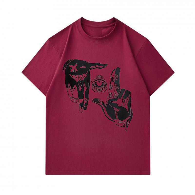 Men's 100% Cotton Short Sleeve O-Neck T-shirt, Creative Hand Gesture One Eye Weird Art Print Casual Comfortable Lightweight Daily Wear Graphic Tee for
