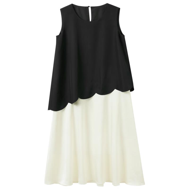 Sancai 2026 Spring Round Neck Faux Two-Piece A-Line Vest Dress S