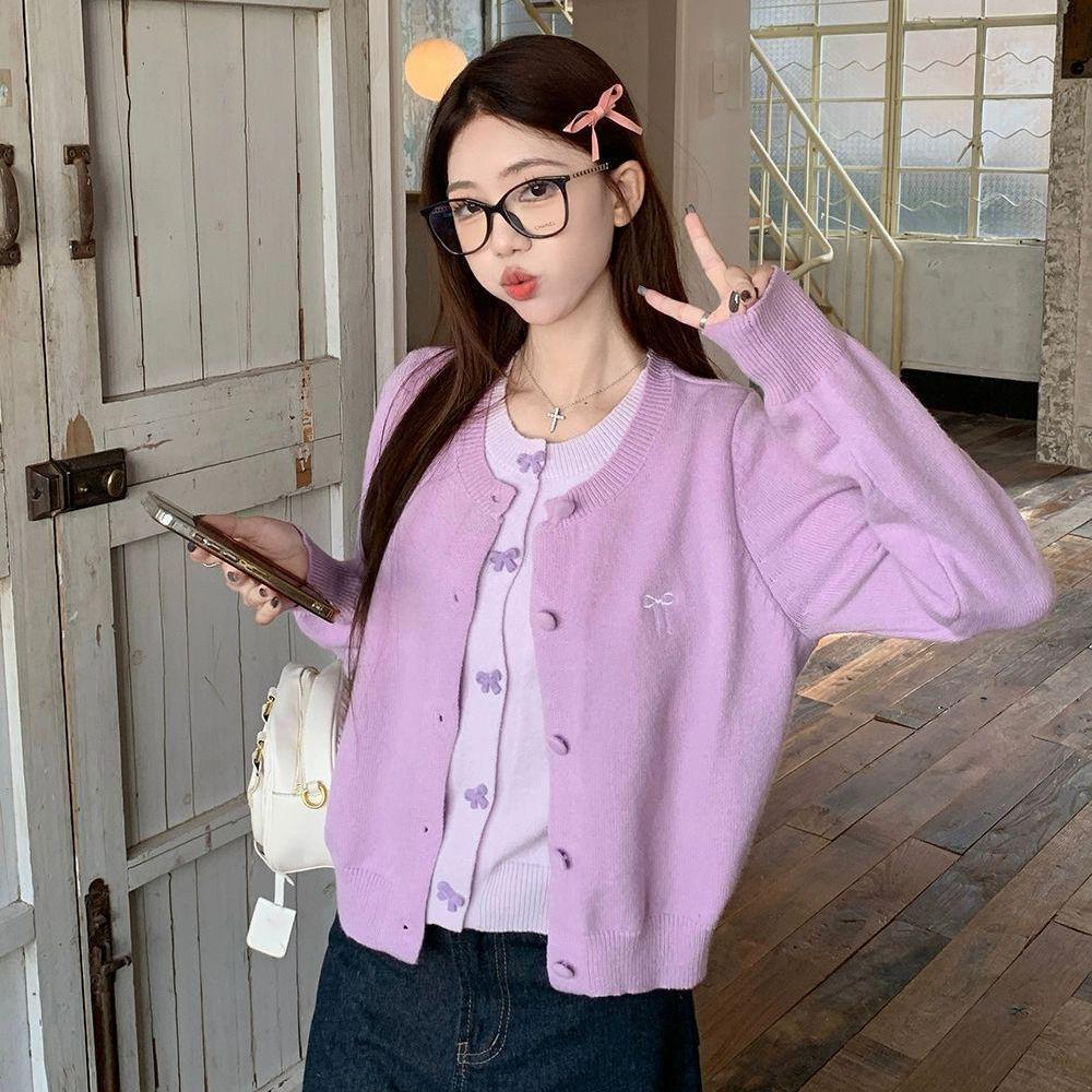 Women's Korean Sweet Bow Knot Two-Piece Cardigan Sweater - Autumn/Winter Brightening Top