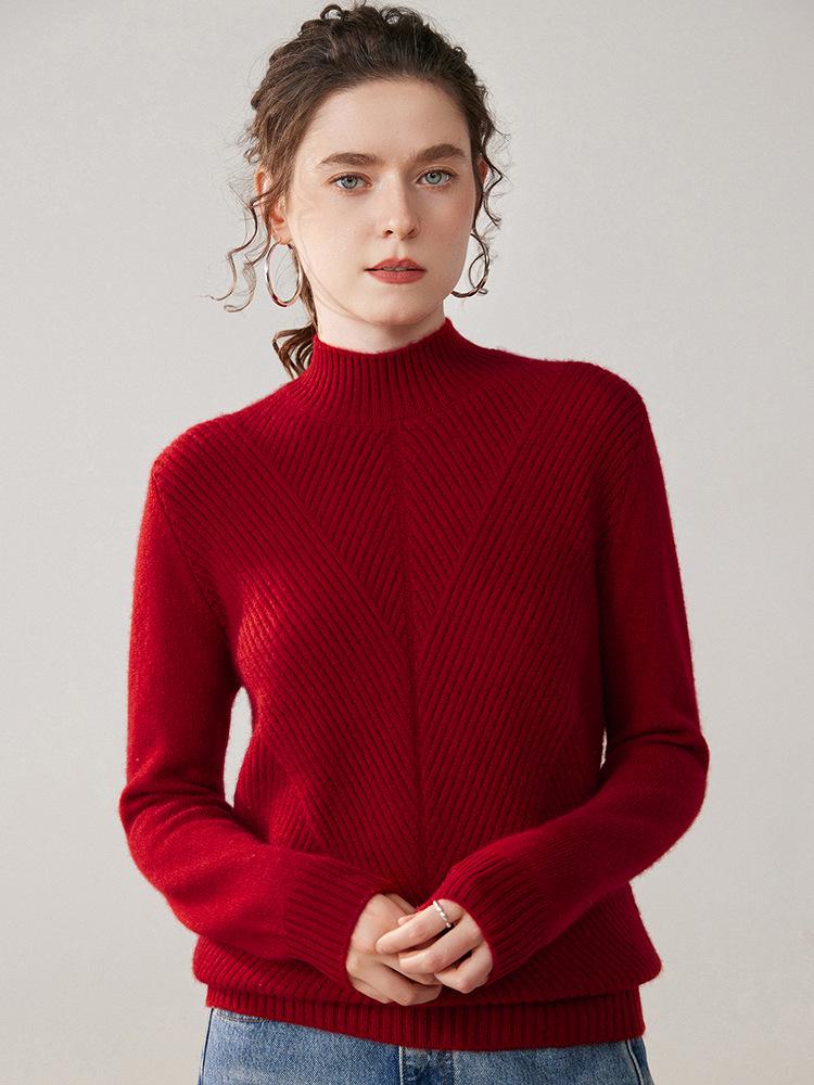 Women's Urban Casual Cashmere Sweater - Half-High Neck, Long Sleeve, Thick, Solid Color, Autumn/Winter Pullover Base Layer.