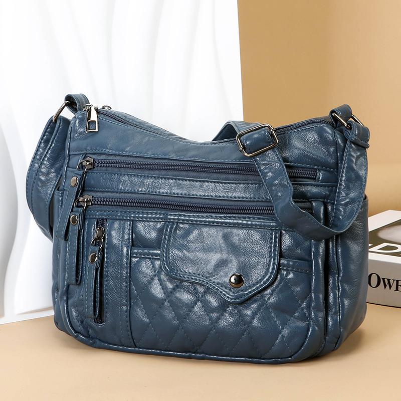 Middelaldrende og eldre kvinners veske skulderveske vintage mykt skinn mammaveske lett crossbody-veske