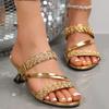 Summer new high-heeled cool slippers large-size rhinestone one-word slippers large-size high-heeled sandals