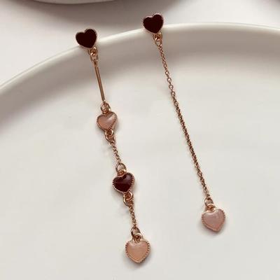 925 Silver Heart Cubic Rose Gold Drop Earrings
