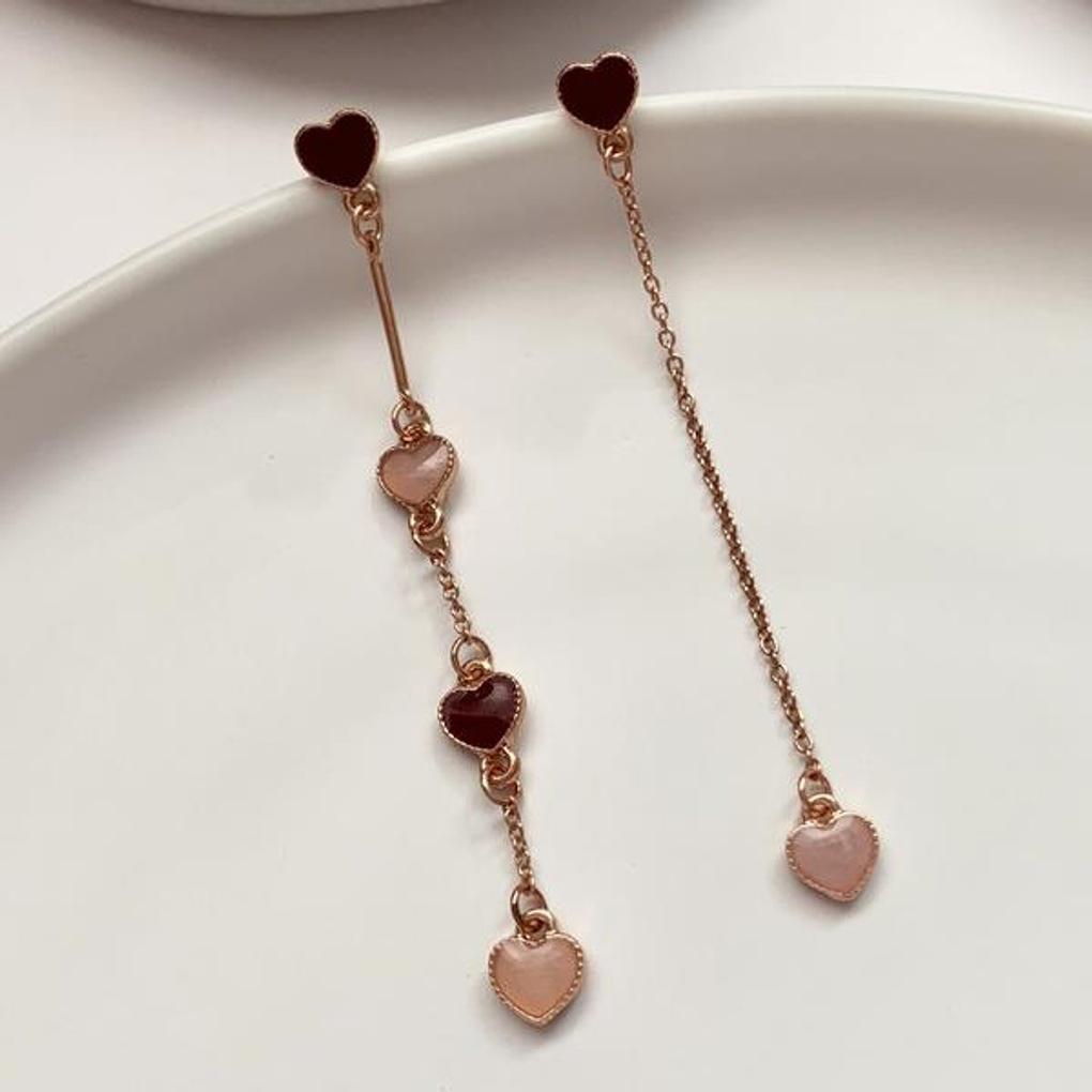 925 Silver Heart Cubic Rose Gold Drop Earrings