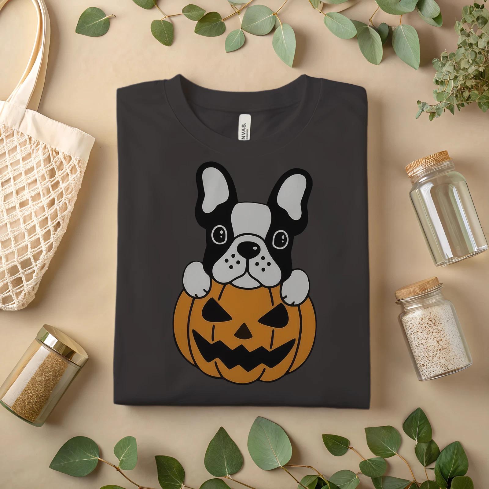 French Bulldog Halloween Shirt Cute Dog Pumpkin Graphic Tee A385 3XL