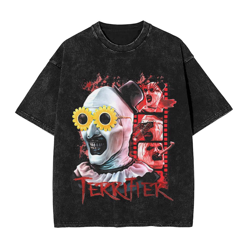 Art The Clown Terrifier Christmas T Shirt Washed Cotton T-Shirts Vintage for Men Women Streetwear Graphic Printed Tee Shirt