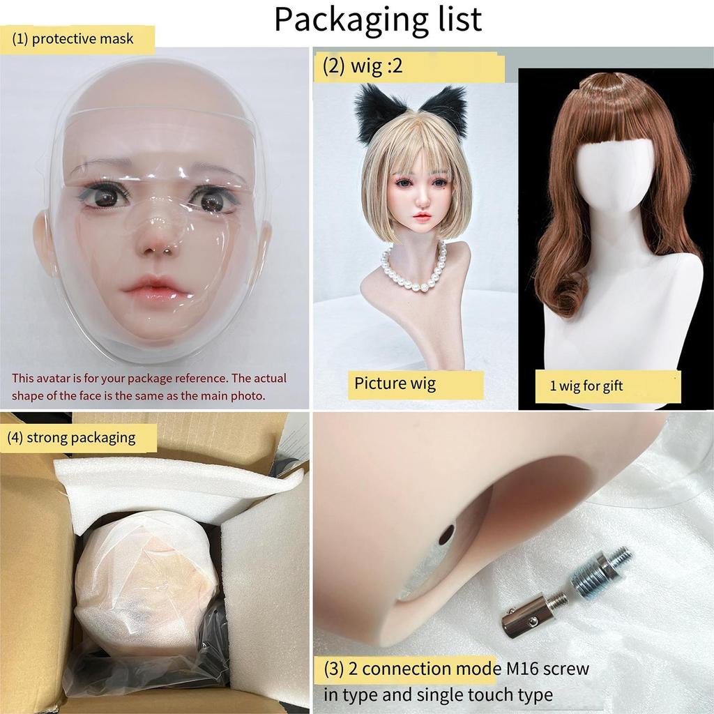 100% Silicone Head Standard Wig Suitable for 130-180CM Sex Doll Body 2 Connection Methods GJ-ZP012