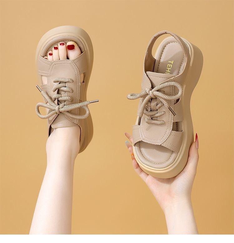 Fish mouth sandals women's summer new muffin thick sole with skirt, wearing sandals outside