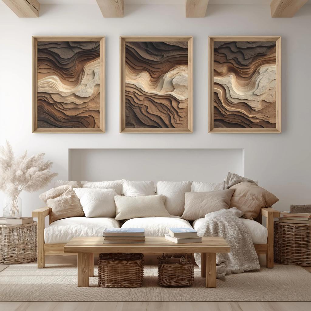 3Pcs Layered Mountain Wall Art, Japandi Wabi Sabi Textured Abstract Prints for Minimalist Living Room Home Interior Decor