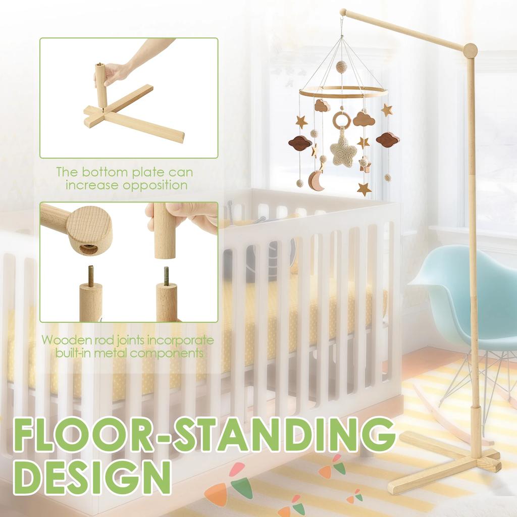 1 Pc Wooden Floor Standing Crib Mobile Arm 153.5 cm Crib Mobile Bed Bell Wooden Bracket for Hanging Bed Bell and Baby Bed Toys