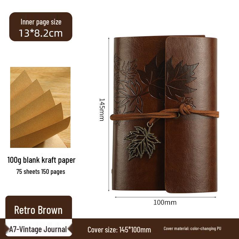 Maple Leaf Retro Loose-Leaf Notebook with Customizable Logo and Skin-Feel Cover