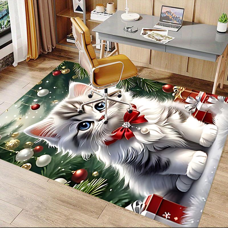 1PC Cat Christmas Carpet Ultra Soft, Thick & Absorbent, Non Slip Machine Washable Mat for Entryway