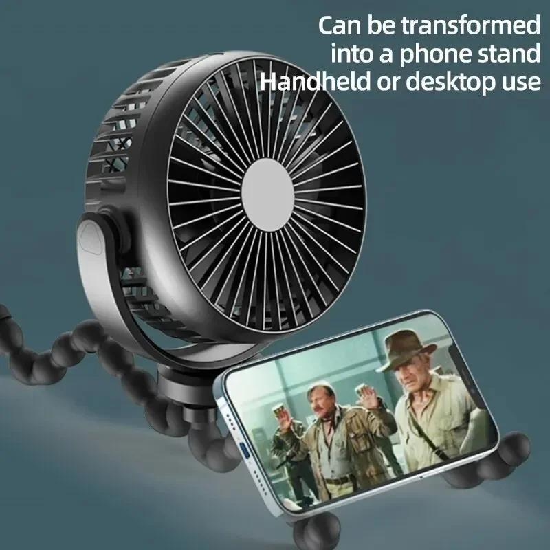New 5200 Mah Multi-functional Stroller Mini Fan Portable USB Charging Small Fan Mobile Phone Seat Outdoor Handheld Octopus Fan