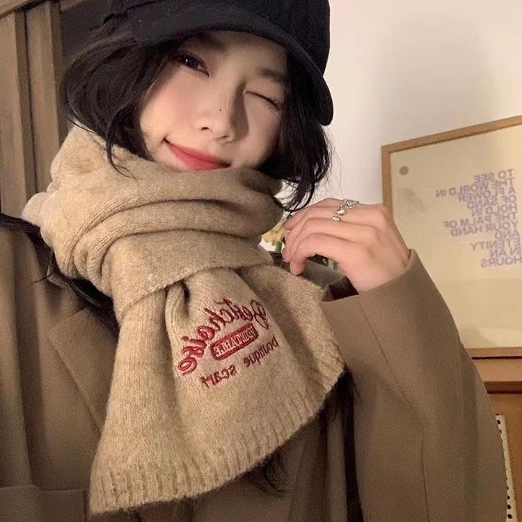 Imitation Cashmere Scarf for Girls in Winter New Korean Style Solid Color Fashionable Wool Small Scarf for Couples and Men