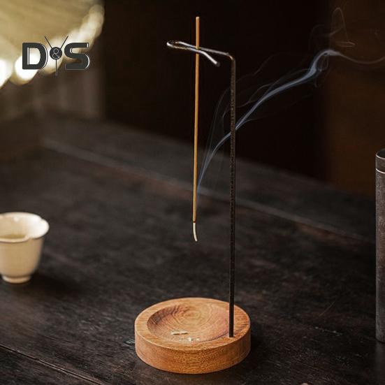 Räucherstäbchenhalter mit Holztablett, umgedrehter Räucherbrenner aus Messing, Aschenfänger für Zuhause, Büro, Meditation, Yoga, Entspannung, Heimdekoration, Geburtstagsgeschenk