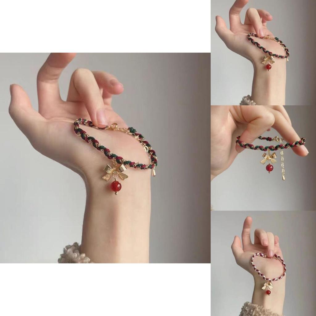 Chic Red White Green Bow Knot Woven Bracelet For Women Perfect For Christmas Gifts