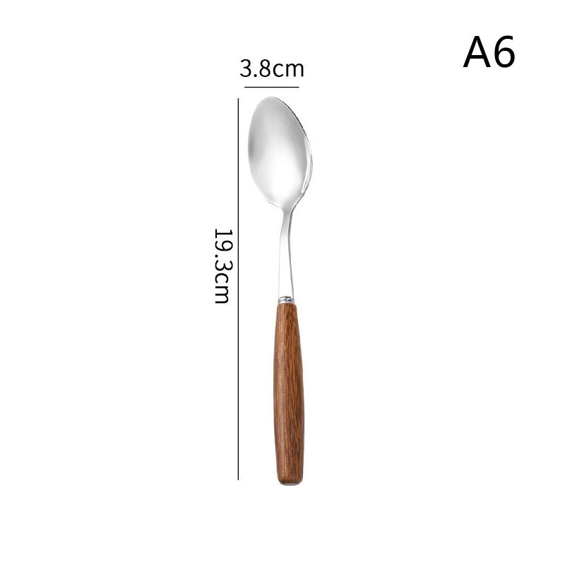 

Столовые приборы в деловом стиле с деревянной ручкой из нержавеющей стали 304, нож, вилка, ложка, чайная ложка, столовая посуда, классическая столовая посуда, кухонная утварь