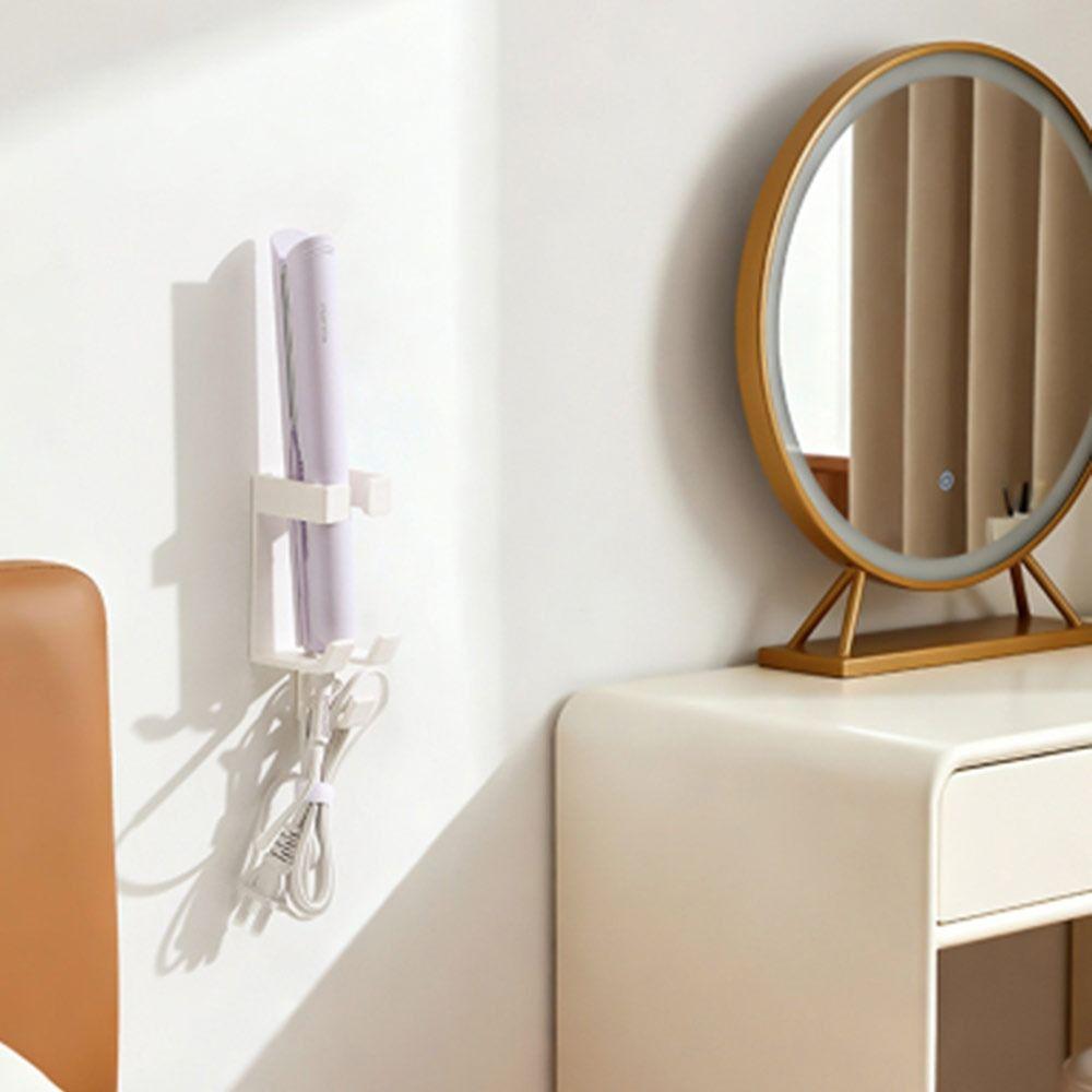 Wandmontiertes Lockenstab-Aufbewahrungsregal Platzsparend Lochfreier Lockenhalter mit Haken Haarglätterhalterung