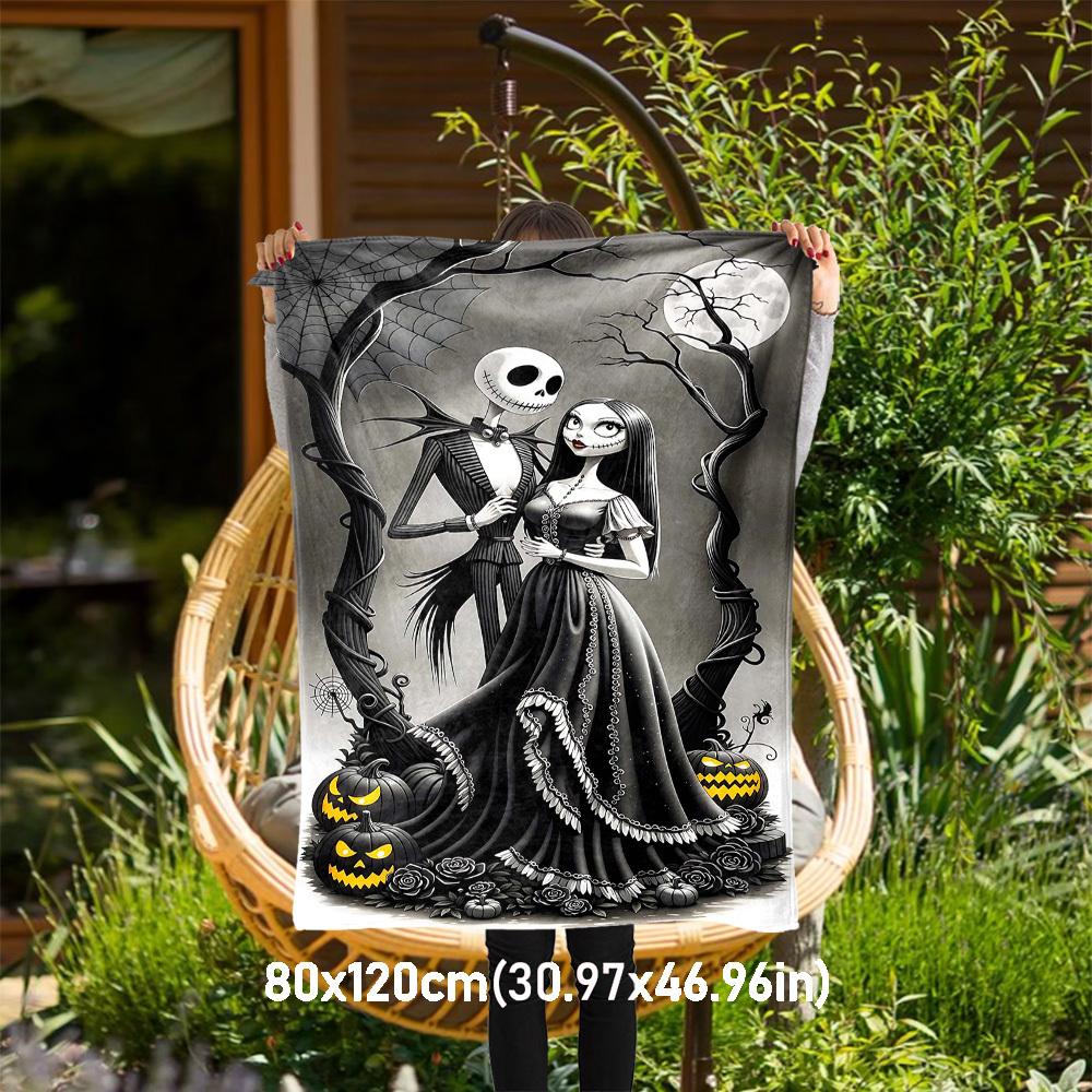 

1PC Jack Skellington, Sally Outdoor Flannel Blanket Soft Plush Decor for Picnics, camping,Bedroom, Playroom, Perfect Gift , All Season 80cm x 120cm