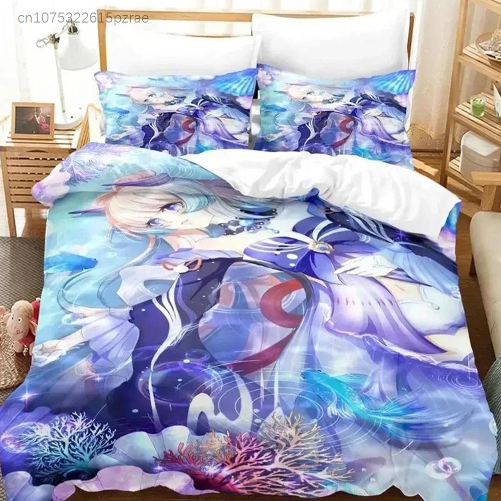Anime Genshin Impact Sangonomiya Kokomi Bedding Set Printed With Pillowcase Bed Duvet Cover Soft Queen King Size Bedclothes Home