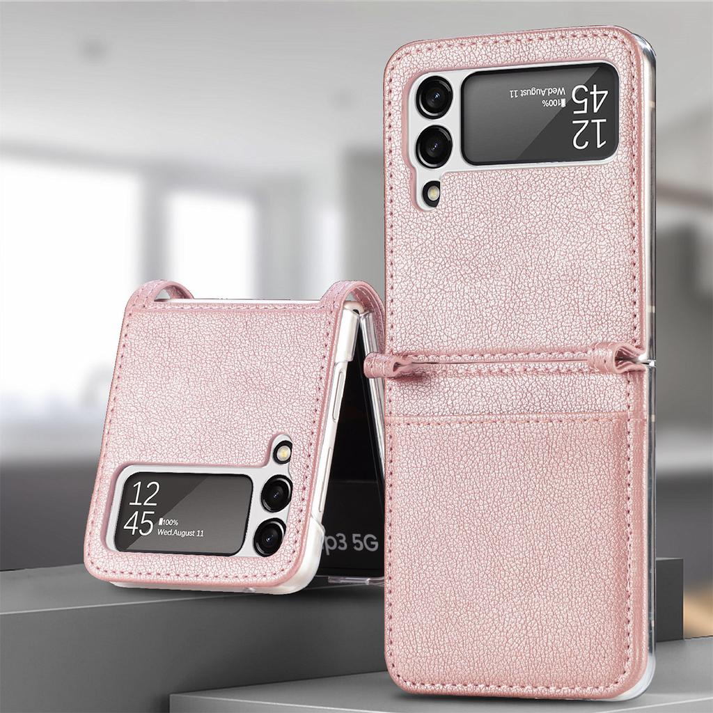 For Samsung Z Flip4 Non -Slip Card Holder Leather Phone Case For Samsung Galaxy Z Flip4 5g Flip 4 Flip3 Flip 3 Shockproof Funda