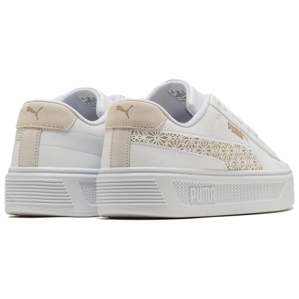 Puma  Smash Platform V3 Laser Cut - White Pristine Gold Women Sneakers 389403-01