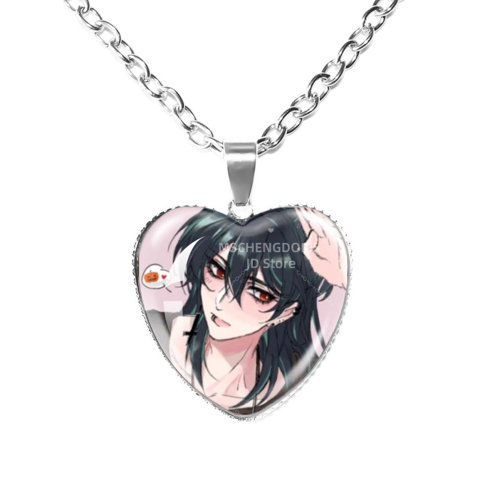 Solivan Brugmansia Sol 'The Kid At the Back' Anime Glass Cabochon Heart Shaped Pendant Necklace Charm Jewelry Gift