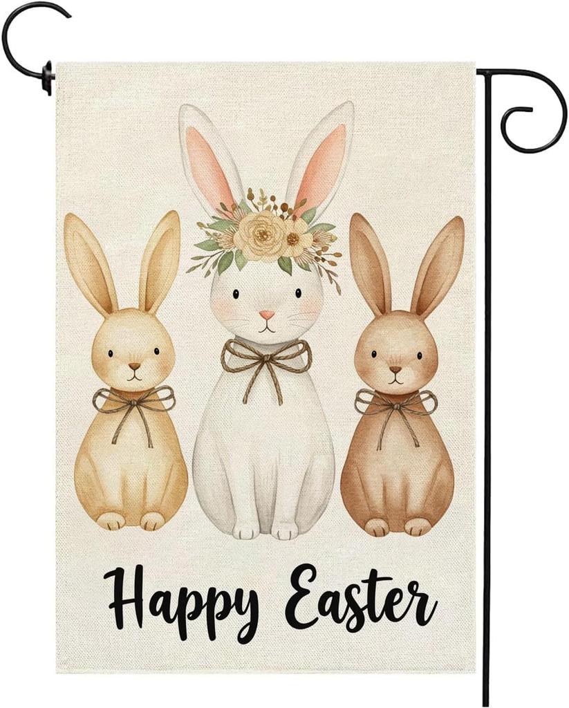 Happy Easter Rabbit Garden ag 12x18 Inch Double Sided Outside Burlap Seasonal Spring Bunny Bow Yard Outdoor Decorations YY GGO