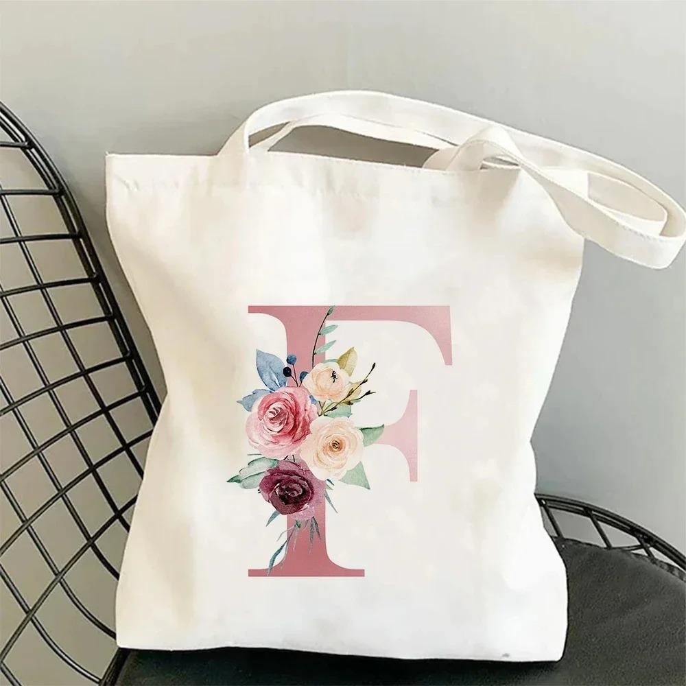 Canvas Bag Women's Travel and Leisure One Shoulder Handbag Pink Letter Large Capacity Gift White Canvas