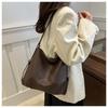 Large Capacity Vintage Style Faux Leather Bucket Bag Simple Solid Color Commuter Shoulder Crossbody Bag