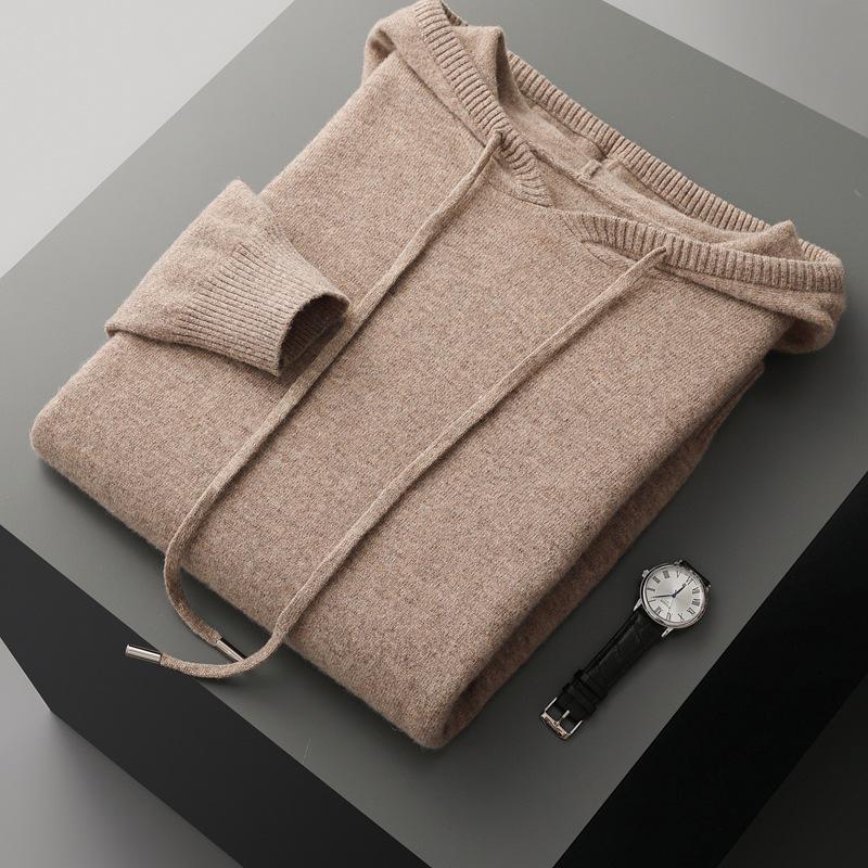 Men's Thick Wool Knit Pullover Hoodie - Autumn/Winter Collection