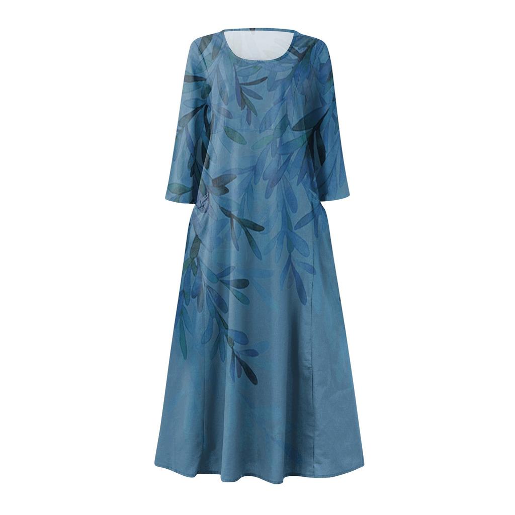 Letní šaty pro ženy Ležérní potištěné Pohodlné módní potištěné šaty s kapsou se 3/4 rukávem