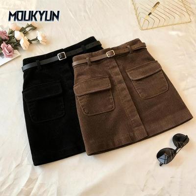 Vintage Corduroy Skirt Women Korean Kawaii High Waist Skirts Ladies A-line Mini Skirts Faldas
