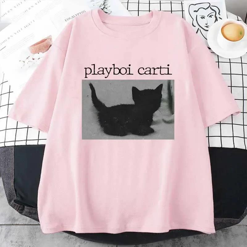 Summer Playboi Carti Oversized Hiphop T Shirts Cute Cat Harajuku Print Tee Regular Unisexs Tops Quality Rapper T Shirt Jogging Tee
