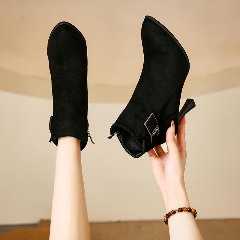 Fashion Aphixta Faux Suede Women Ankle Boots Sexy 8cm High Heels Zipper Close Modern Boots Shoes Woman Boats Botines Para Mujeres Size42