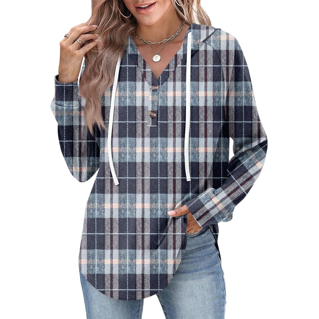 Damenmode Damen Leichter Langarmpullover mit Taschen Preppy Graphic Hoodie