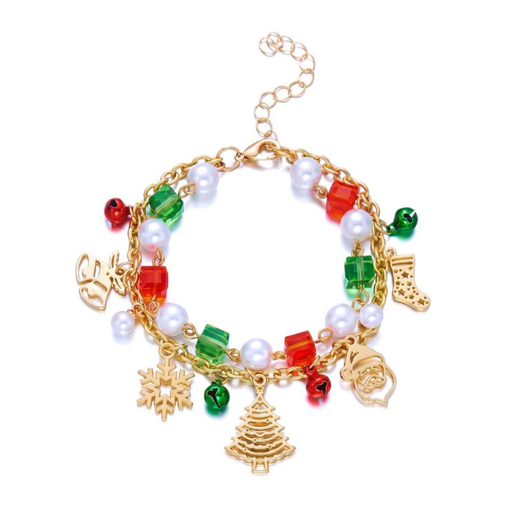 Red Green Christmas Beaded Bracelet Faux Pearls Holiday Wrist Band  Charm Lovers