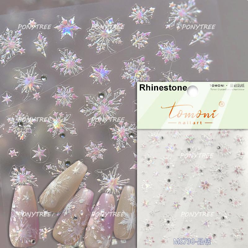 Silver White Snowflake Rhinestone Star Love Lace Winter Chic Snow Shiny Chic Delicate 5D Nail Art Stickers Manicure Decals