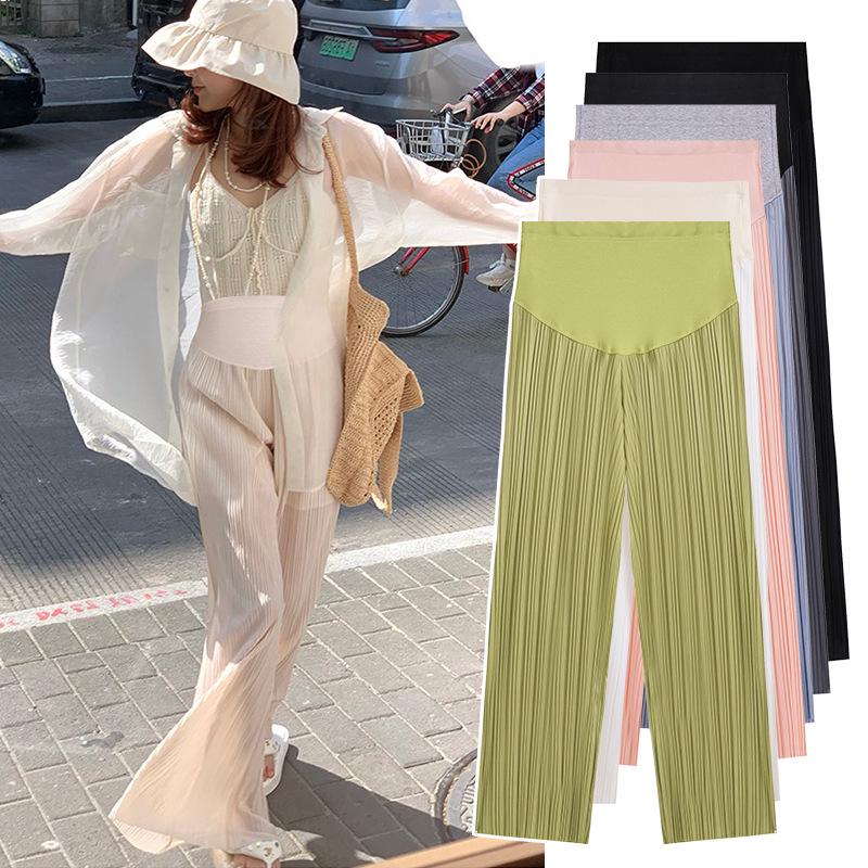 

Summer High-Waist Maternity Pleated Wide-Leg Pants with Belly Support 2XL