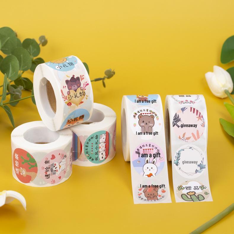 38mm Large Decorative Five-Star Round Sticker Roll - Colorful Self-Adhesive Promotional Gift Item.