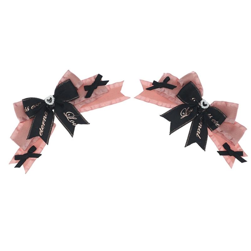 

Punk Headdress Bowknot Hair Clip One Pair Barrettes Pink+Black Ribbons 1 чорний/рожевий