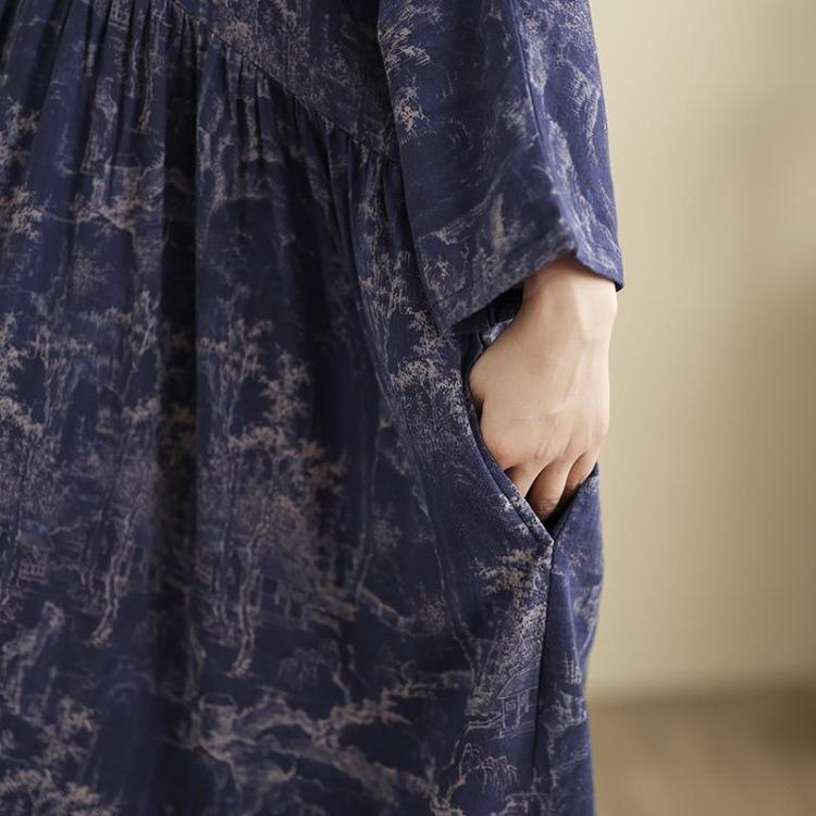 Vintage Floral Print Plus Size Women Long Sleeve Oversize Maxi Dress Loose Casual Spring Long Dress Basic