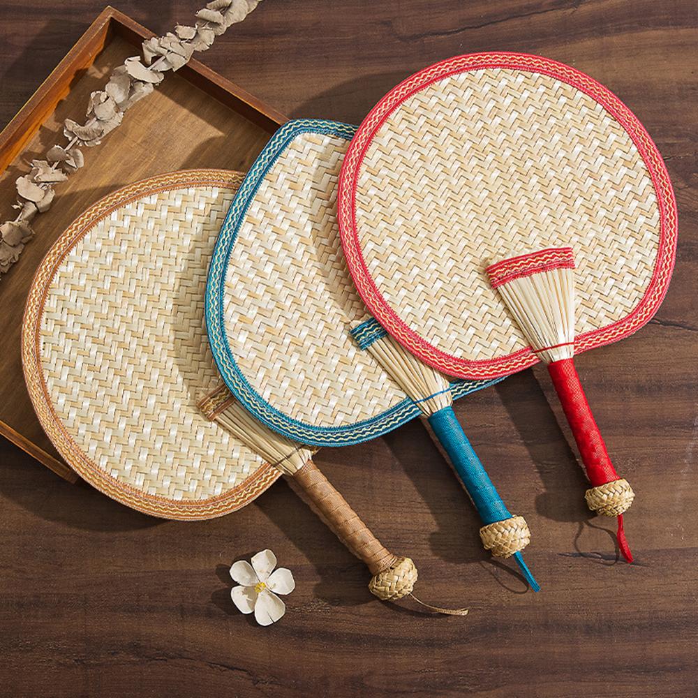 1pc Hand-Woven Woven Straw Hand Fan Old Summer Natural Environmentally Friendly Hand-Woven Fan Decorative Fan For Home Decor