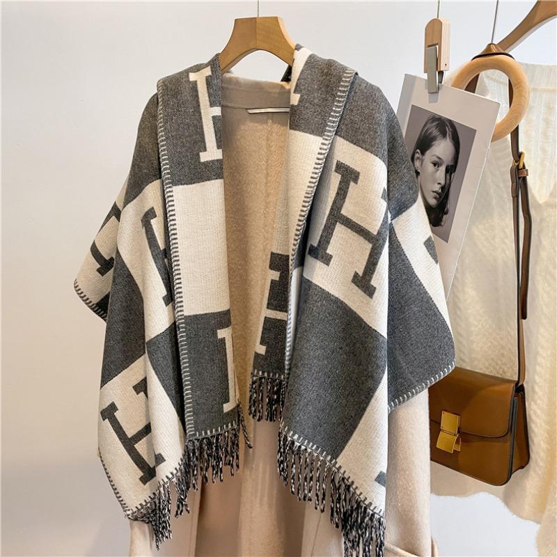Core-spun yarn scarf winter new double-sided long letter shawl warm holiday gift scarf women
