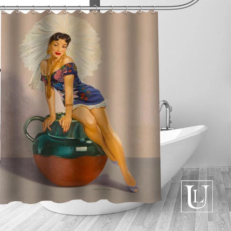 Big Sale New Custom pin up girl Modern Shower Curtain with Hooks bathroom Waterproof Polyester Fabric