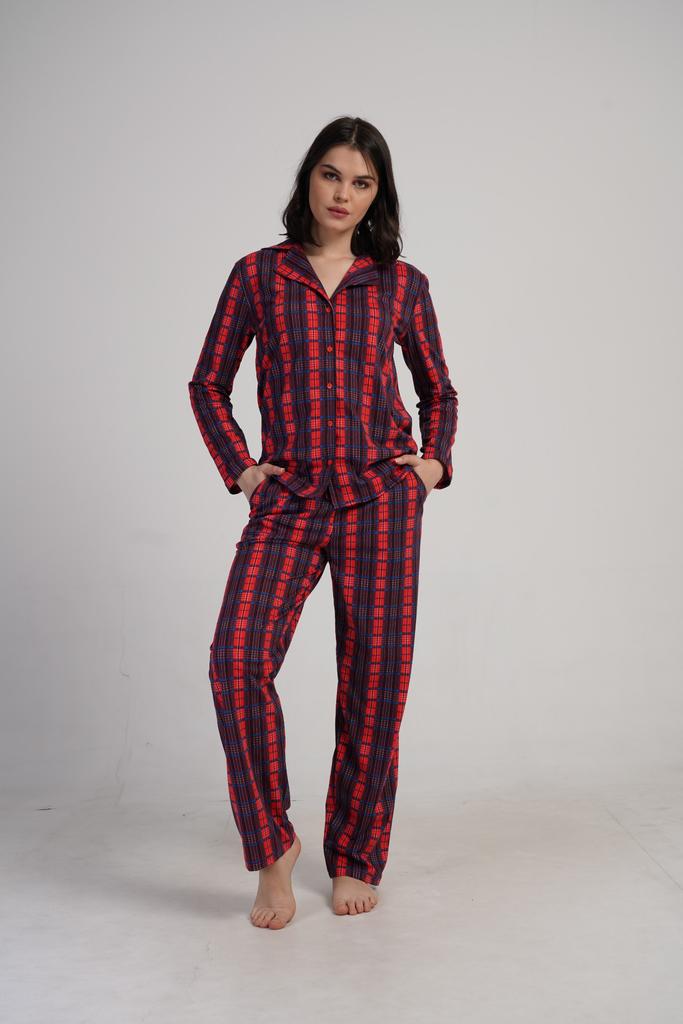 Women's Cotton Pajamas Long Pants Collar M Vienetta Button-up